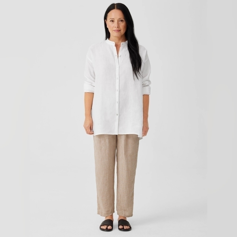Eileen Fisher Organic Handkerchief Linen Mandarin Collar Shirt - Picture 8 of 15